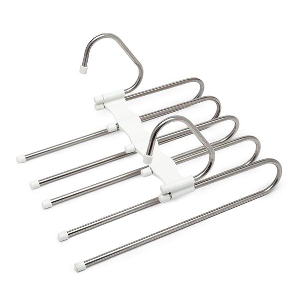 Imagem de KIT 2 CABIDE ORGANIZADOR MULTIUSO EM INOX BRANCO PARA CALÇAS 5x1