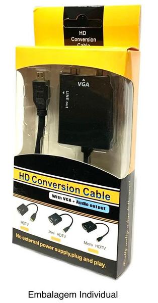 Imagem de Kit 2 Cabo Conversor Micro Hdmi Para Vga Saída áudio e vídeo