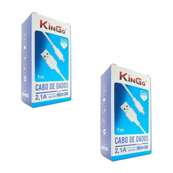 Imagem de Kit 2 Cabos De Dados Carregadores Micro-Usb V8 Kingo 1M 2.1A