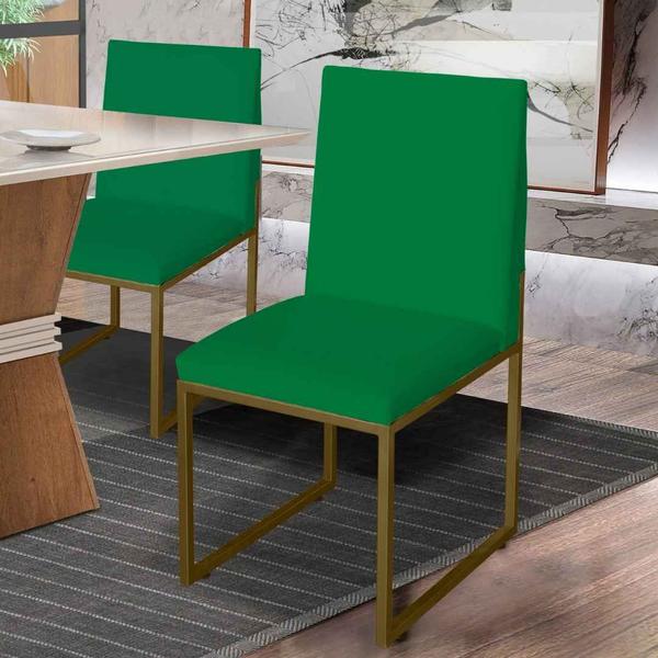 Imagem de Kit 2 Cadeira de Jantar Escritorio Industrial Garden Ferro Dourado Suede Verde - Móveis Mafer