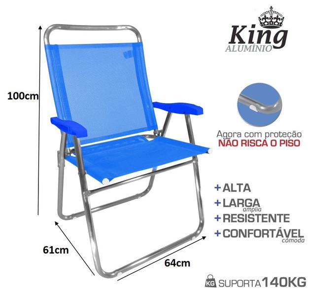 Imagem de Kit 2 Cadeira De Praia King Oversize Alumínio Até 140Kg Camping - Zaka