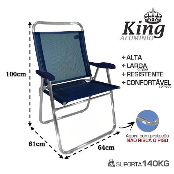 Imagem de Kit 2 Cadeira De Praia King Oversize Alumínio Até 140Kg Camping - Zaka