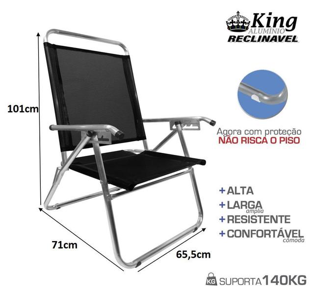 Imagem de Kit 2 Cadeira De Praia King Oversize Reclinável 4 pos Alumínio Até 140Kg Camping - Zaka