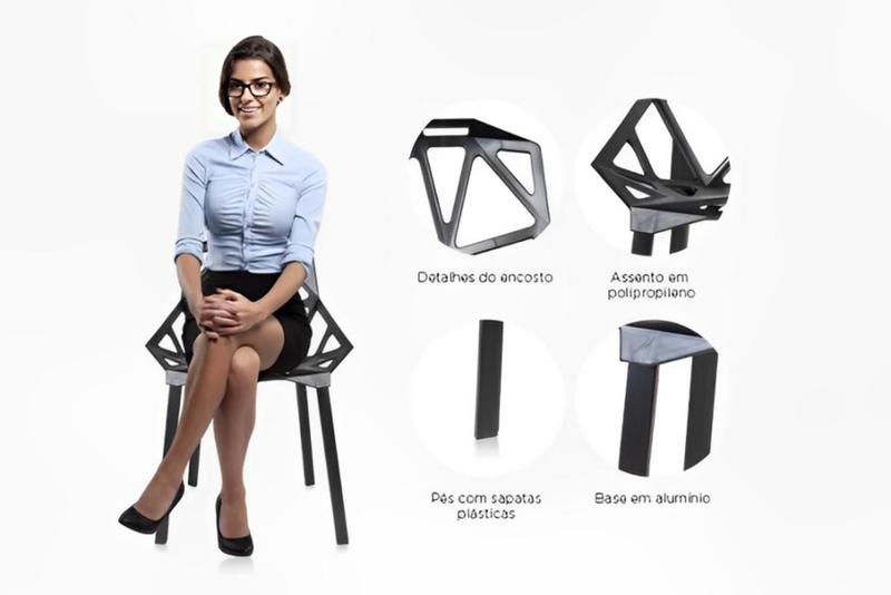 Imagem de Kit 2 Cadeira Design Chair One Penélope Assento Plástico Preto