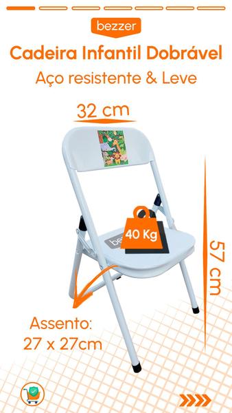 Imagem de Kit 2 Cadeira Infantil Dobrável Em Aço Resistente Até 40 Kg Ideal P/ Crianças Cores Estampas Divertidas Não Risca Chão