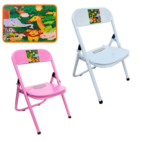 Imagem de Kit 2 Cadeira Infantil Dobrável Em Aço Resistente Até 40 Kg Ideal P/ Crianças Cores Estampas Divertidas Não Risca Chão