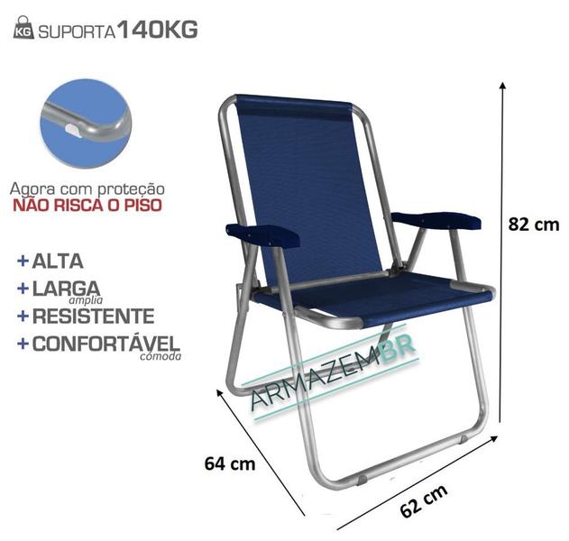 Imagem de Kit 2 Cadeira Max Alumínio Praia Piscina Até 140Kg 2 Porta Copos Térmico Lata Isopor Dobrável - Zaka