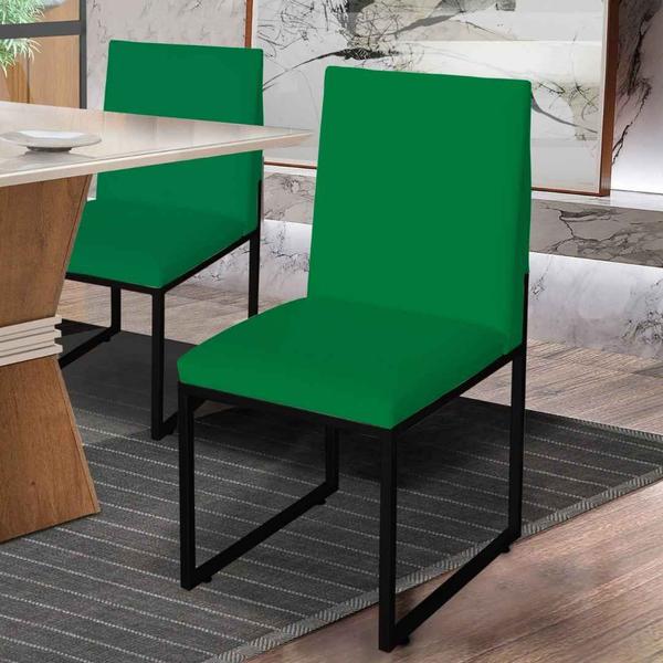 Imagem de Kit 2 Cadeira Para Sala de Jantar Trendy Base Metálica Preto Suede Verde - Móveis Mafer