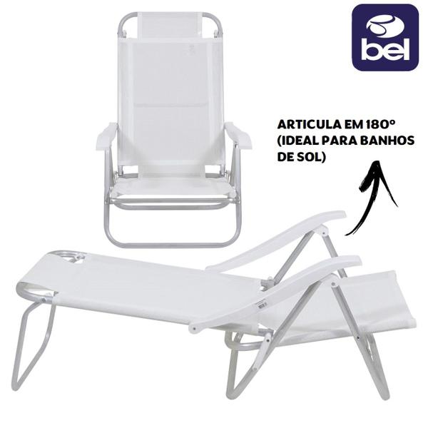 Imagem de Kit 2 Cadeira Reclinável Sunny 6 Posições Em Alumíno Para Praia Piscina Camping Branca - Belfix