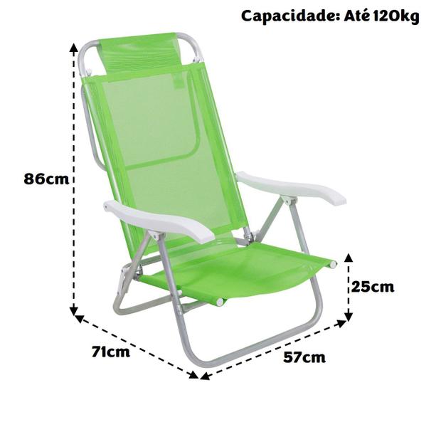 Imagem de Kit 2 Cadeira Reclinável Sunny 6 Posições Em Alumíno Para Praia Piscina Camping Verde - Belfix