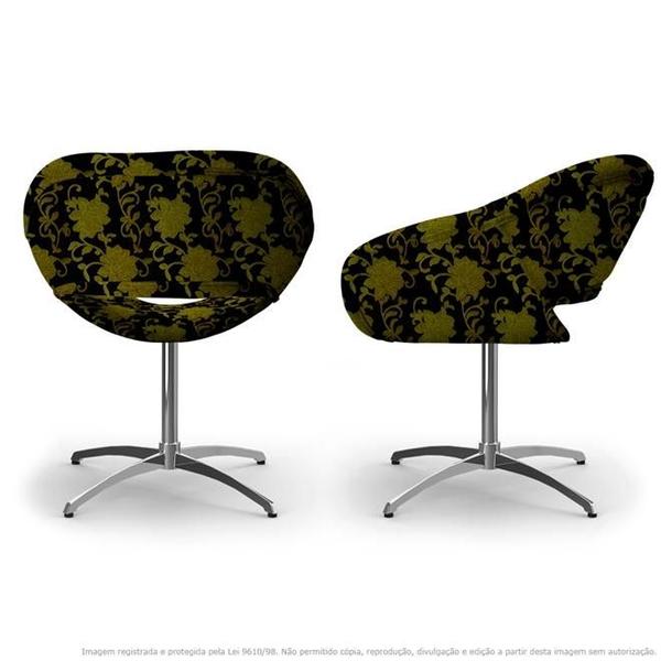 Imagem de Kit 2 Cadeiras Beijo Floral Amarelo e Preto Poltrona Decorativa com Base Giratória