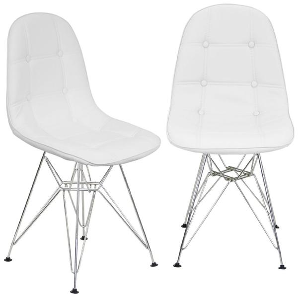 Imagem de Kit 2 Cadeiras Charles Eames Botonê Eiffel Base Metal Cromado - Branco