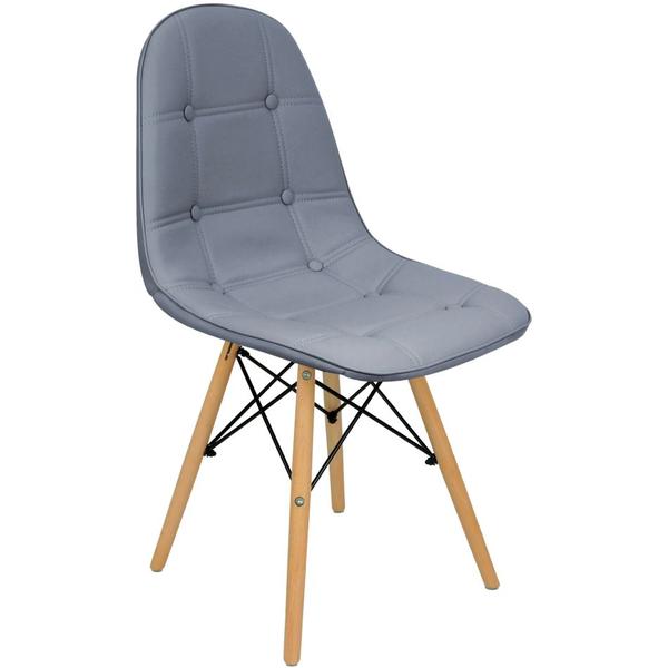 Imagem de Kit 2 Cadeiras Charles Eames Botonê Eiffel Wood Estofada Couro - Cinza