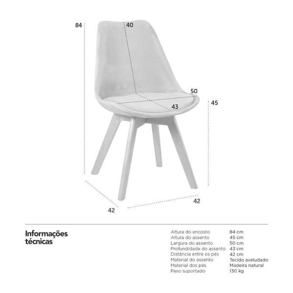 Imagem de Kit 2 Cadeiras Charles Eames Leda Luisa Saarinen Veludo Estofada Base Madeira - Bege