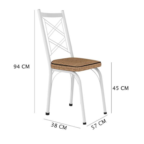 Imagem de Kit 2 Cadeiras de Cozinha Delaware Estampado Rattan Bege Pés de Ferro Branco - Pallazio