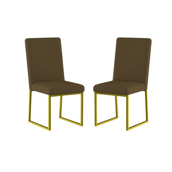 Kit 2 Cadeiras De Jantar Base Ferro Dourado Cor:Marrom - Balaqui Decor Imagem de Kit 2 Cadeiras De Jantar Base Ferro Dourado Cor:Marrom