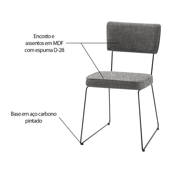 Imagem de Kit 2 Cadeiras de Jantar Decorativa Base Aço Preto Luigi Linho Cinza G17 - Gran Belo