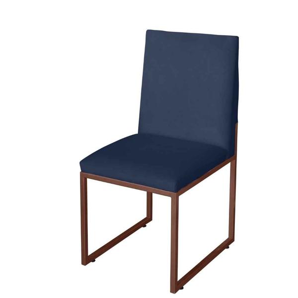 Imagem de Kit 2 Cadeiras de Jantar Metálica Bronze com Suede Azul Marinho Garden - Mafer