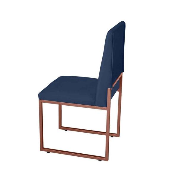 Imagem de Kit 2 Cadeiras de Jantar Metálica Bronze com Suede Azul Marinho Garden - Mafer