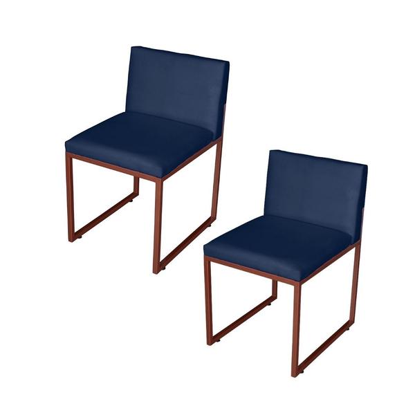 Imagem de Kit 2 Cadeiras de Jantar Metálica Bronze com Suede Azul Marinho Vittar - Mafer