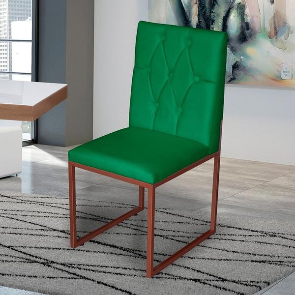 Imagem de Kit 2 Cadeiras de Jantar Metálica Bronze com Suede Verde Malta - Mafer