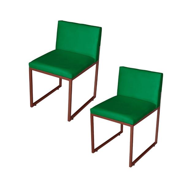 Imagem de Kit 2 Cadeiras de Jantar Metálica Bronze com Suede Verde Vittar - Mafer