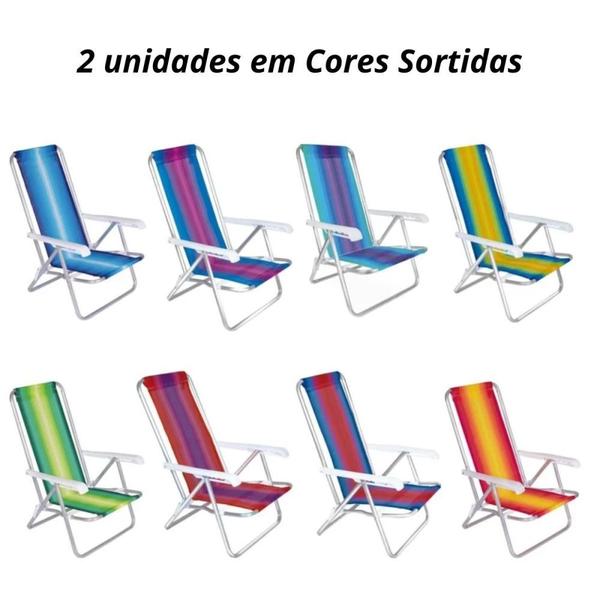 Imagem de Kit 2 Cadeiras de Praia 4 Posicoes Aluminio + Caixa Termica 18 Lts Rosa Pessego para Camping e Praia  Mor 