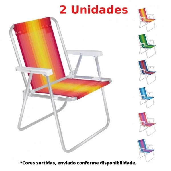 Imagem de Kit 2 Cadeiras de Praia em Aluminio + Guarda Sol Bagum 2 M Branco Aluminio