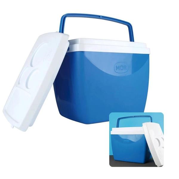 Imagem de Kit 2 Cadeiras de Praia + Guarda-sol Branco e Azul + Caixa Termica 18lts  Mor 