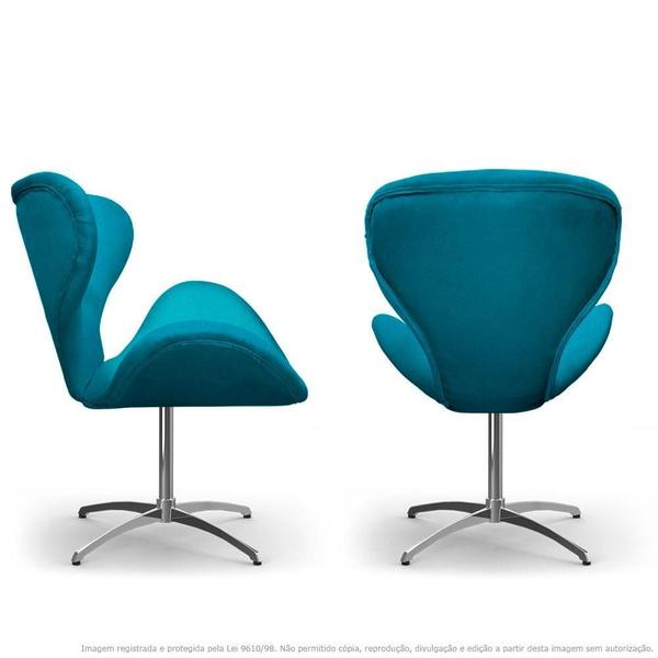 Imagem de Kit 2 Cadeiras Decorativas Poltronas Egg com Capitonê Azul Turquesa com Base Giratória