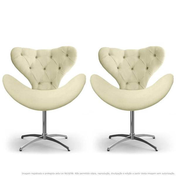 Imagem de Kit 2 Cadeiras Decorativas Poltronas Egg com Capitonê Bege com Base Giratória