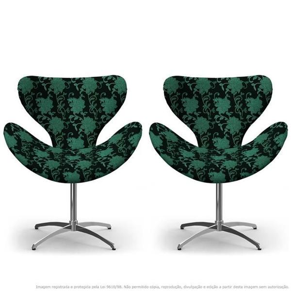 Imagem de Kit 2 Cadeiras Egg Floral Verde e Preto Poltrona Decorativa com Base Giratória