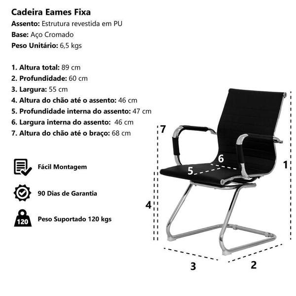 Imagem de Kit 2 Cadeiras Escritório Interlocutor Stripes Fixa Pu Preta