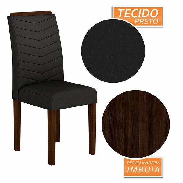 Imagem de Kit 2 Cadeiras Estofadas Lisboa Wood Mesa De Jantar Imbuia/preto - Moveis Arapongas