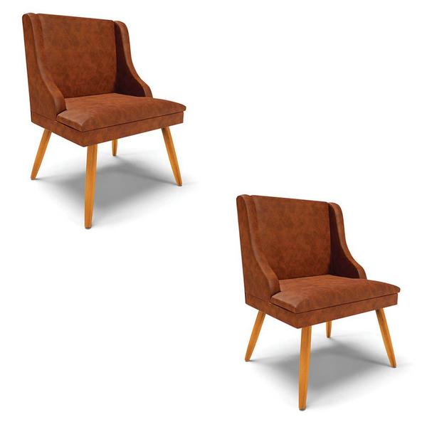 Imagem de Kit 2 Cadeiras Estofadas para Sala de Jantar Pés Palito Lia Sintético Premium Nozes - Ibiza