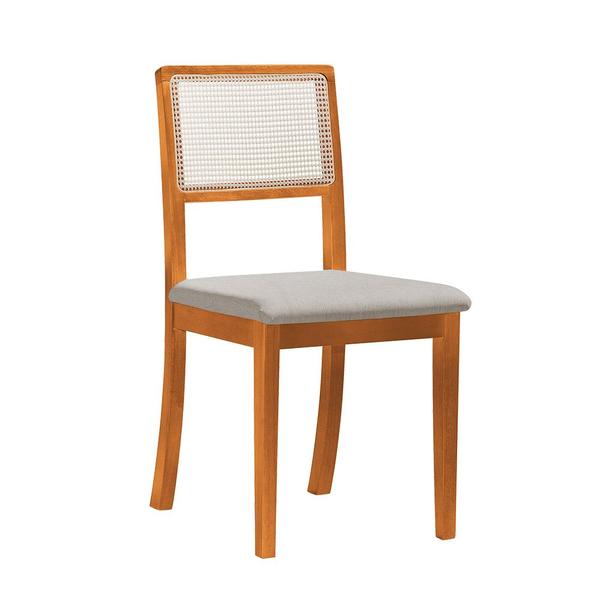 Imagem de Kit 2 Cadeiras Estofadas Tecido Linho Bege Encosto em Tela Sextavada Rubi Madeira Maciça Castanho