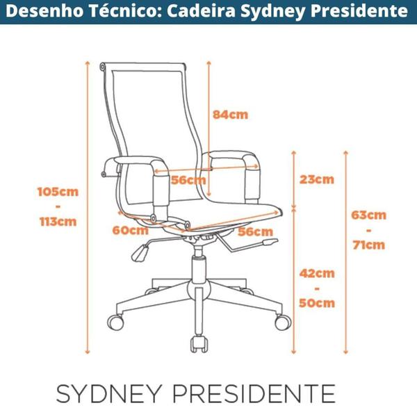 Imagem de Kit 2 Cadeiras Giratória Office Sydney Presidente Fratini Tela Preta Base Rodízio Aço Cromado