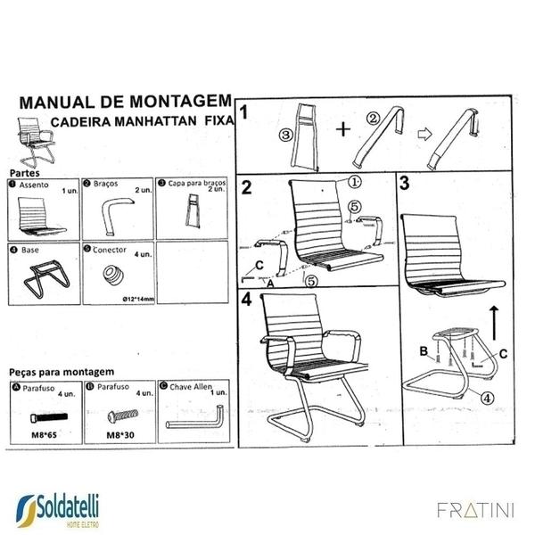 Imagem de Kit 2 Cadeiras Office Manhattan Base Fixa PU Várias Cores Braços Fixos - Fratini