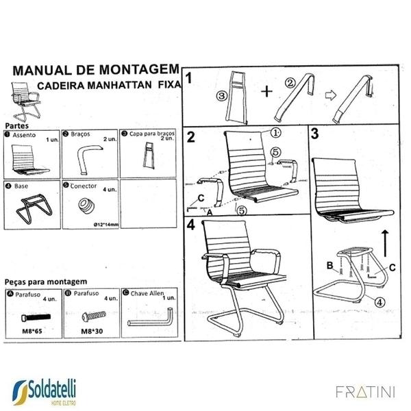 Imagem de Kit 2 Cadeiras Office Manhattan Black Fixa PU Várias Cores Braços Fixos - Fratini