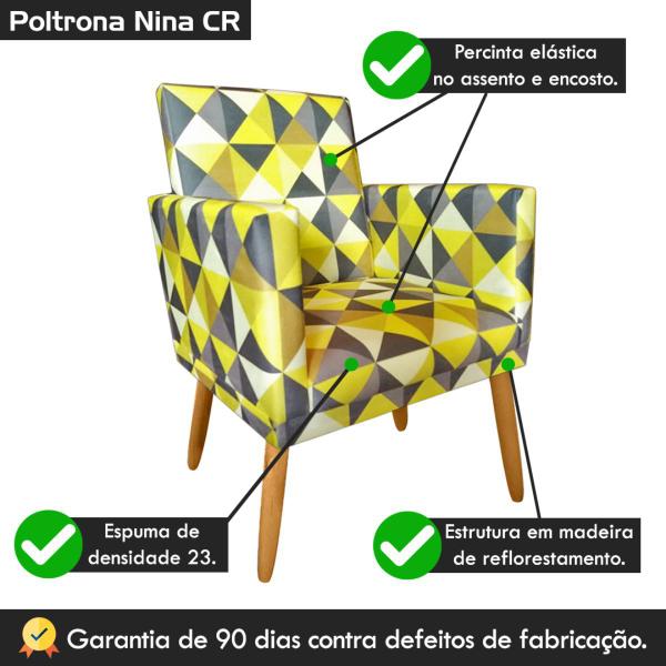 Imagem de kit 2 Cadeiras Poltrona Para Sala de Estar Quarto Decorativa Confortável Nina C/Rodapé Pés Madeira Pálito Suede Triângulo Amarelo