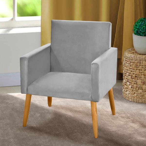 Imagem de Kit 2  Cadeiras Poltronas Decorativa Para Sala De Estar Recpção Nina Pés Madeira pálito Suede Cinza