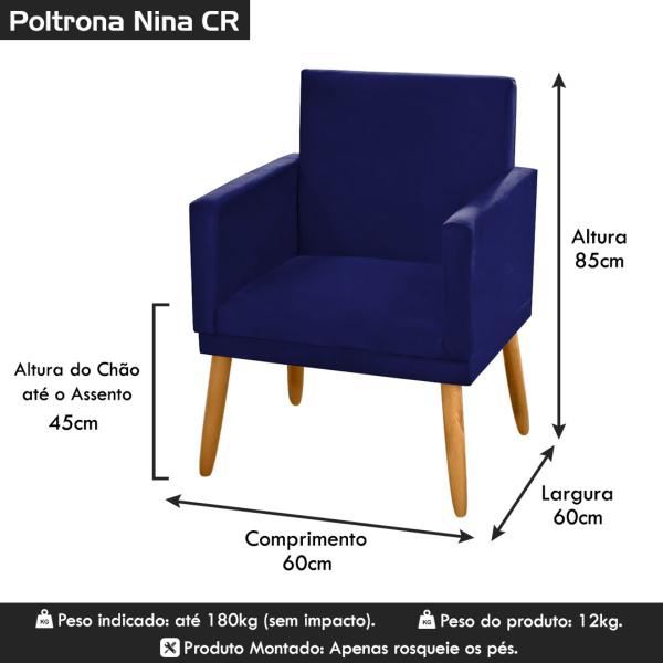 Imagem de kit 2 Cadeiras Poltronas Para Sala de Estar Quarto Recepção Decorativa Confortavel Nina Pés Madeira Pálito C/Rodapé Azul Marinho