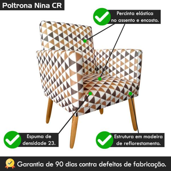 Imagem de kit 2 Cadeiras Poltronas Para Sala de Estar Quarto Recepção Decorativa Confortavel Nina Pés Madeira Pálito C/Rodapé Suede Triângulo Marrom