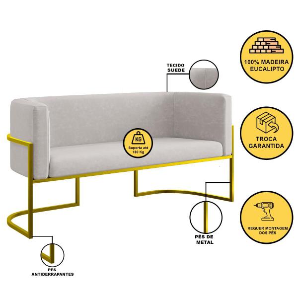 Imagem de Kit 2 Cadeiras Poltronas + Sofá 2 Lugares Base de Metal Dourado