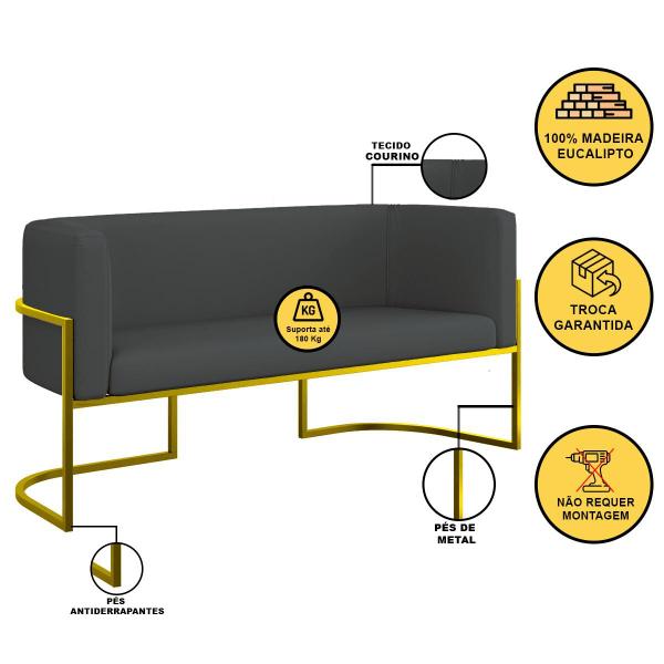 Imagem de Kit 2 Cadeiras Poltronas + Sofá 2 Lugares Base Gold material sintético