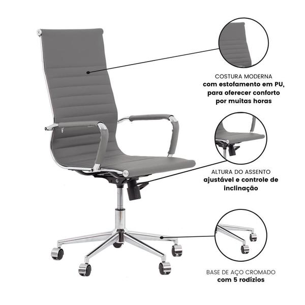 Imagem de Kit 2 Cadeiras Presidente Esteirinha Escritório Eames Cinza