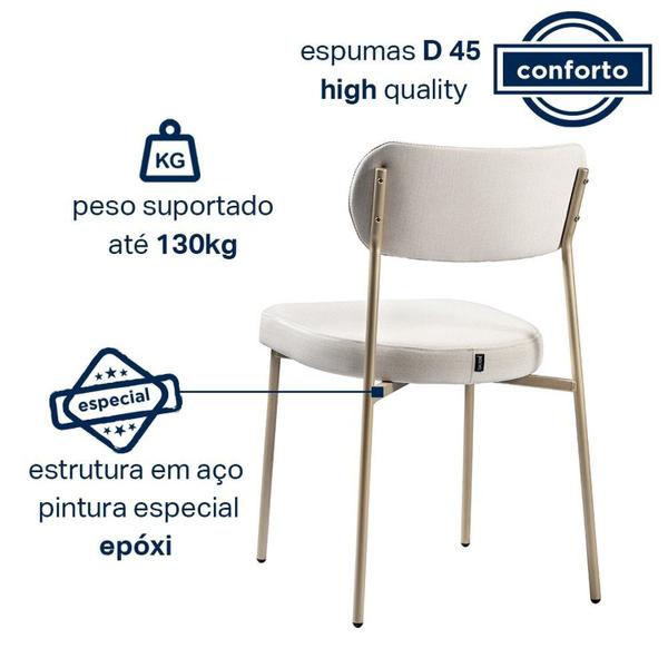 Imagem de Kit 2 Cadeiras Sala de Jantar Linho Sintético Design Aço Carbono Lavinia