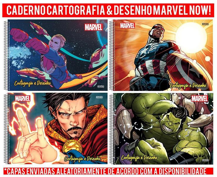 Imagem de Kit 2 Caderno Marvel Now Espiral 80 Fls + Cartografia e Desenho Vingadores