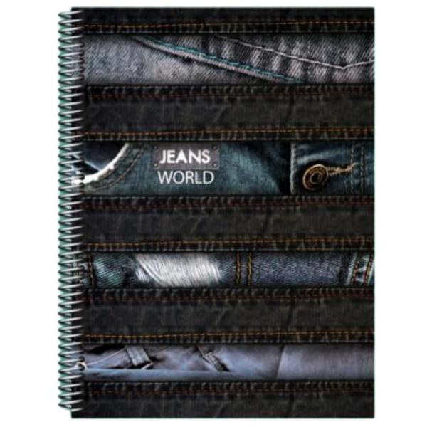 Imagem de Kit 2 Cadernos Jeans Escolar 200 Folhas Arame Capa Dura