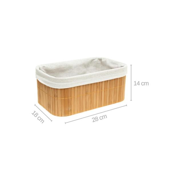 Imagem de Kit 2 Caixa Cesto Organizador em Bambu Natural Revestido com Linho 28 X 18 X 14cm Decoração Organização